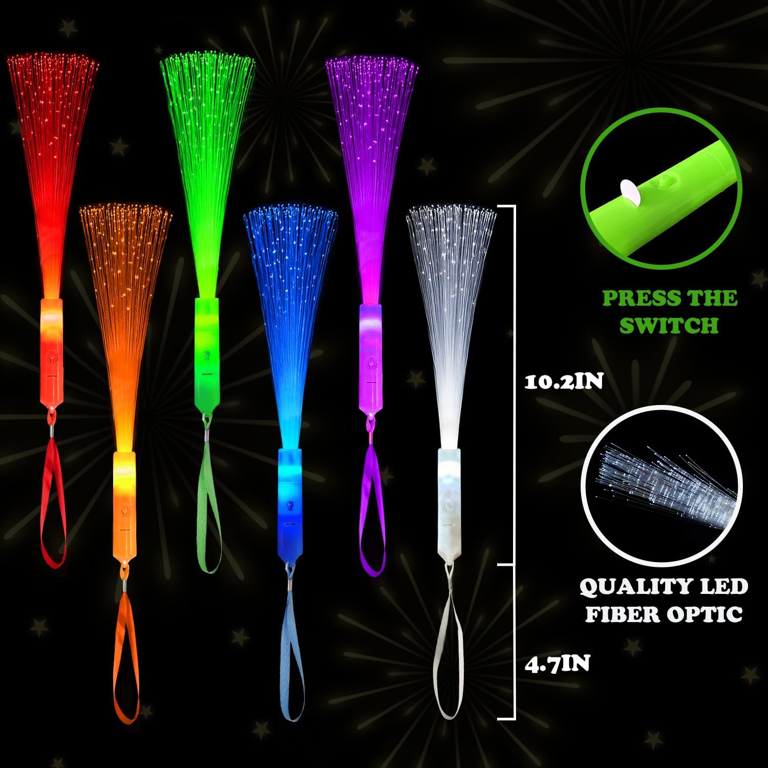 6 Pack Glow Sticks Toys Party Favors Supplies for Kids, Light Up Camping Essentials Games Fiber Optic Wand Sparklers Fireworks for Toddlers, Neon Accessories Decorations for Basket, Wedding, Birthday